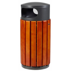 Couvercle gris manganèse corbeille zéno bois/métal 40 litres mobilier urbain corbeilles ovalequip